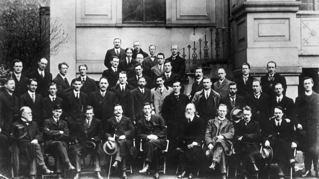 The Sinn Féin leadership at the First Dáil Eireann in 1919, including Eamon de Valera and William Cosgrave (front row, fifth and seventh left. Photograph: Hulton Archive