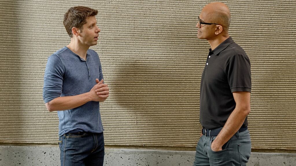 Sam Altman (left) who manages the company OpenAI, and Satya Nadella, the chief executive of Microsoft, which is investing $1 billion in OpenAI.