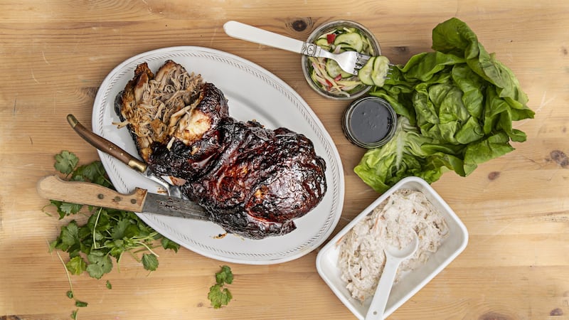 Roast pork shoulder, hoisin sauce. Photograph: Harry Weir