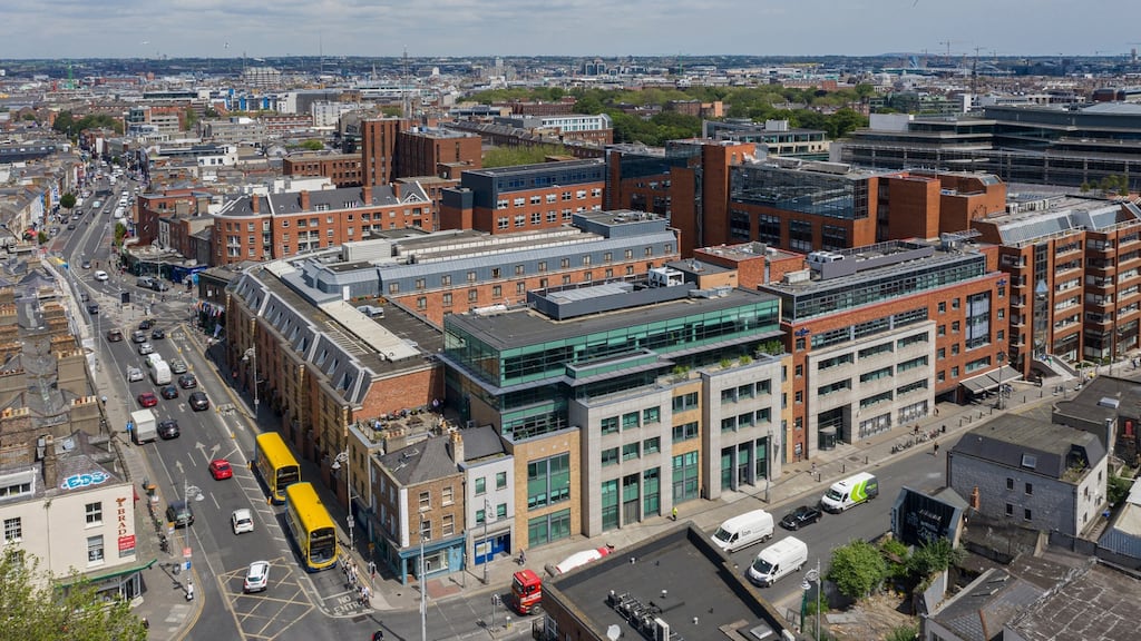 An aerial view of 4 and 5 Harcourt Centre. The property is located at the heart of Dublin’s CBD.