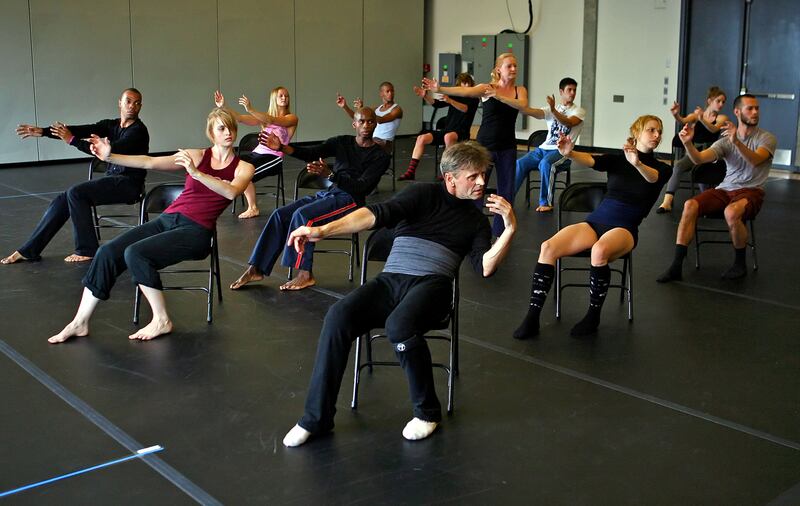 Collaborators: Mikhail Baryshnikov and the Hell's Kitchen Dance company rehearse Come In, by Aszure Barton (third right), at the Baryshnikov Arts Center in 2007. Photograph: Andrea Mohin/New York Times