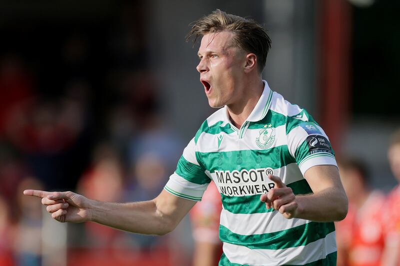 Shamrock Rovers' Dan Cleary celebrates scoring a goal. Photograph: Laszlo Geczo/Inpho