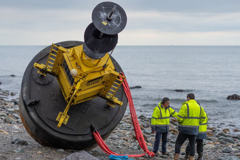 A marine navigation marker from Greystones, Co Wicklow broke off its mound during Storm Darragh in December. Photograph: Aidan O'Toole /@aidoireland