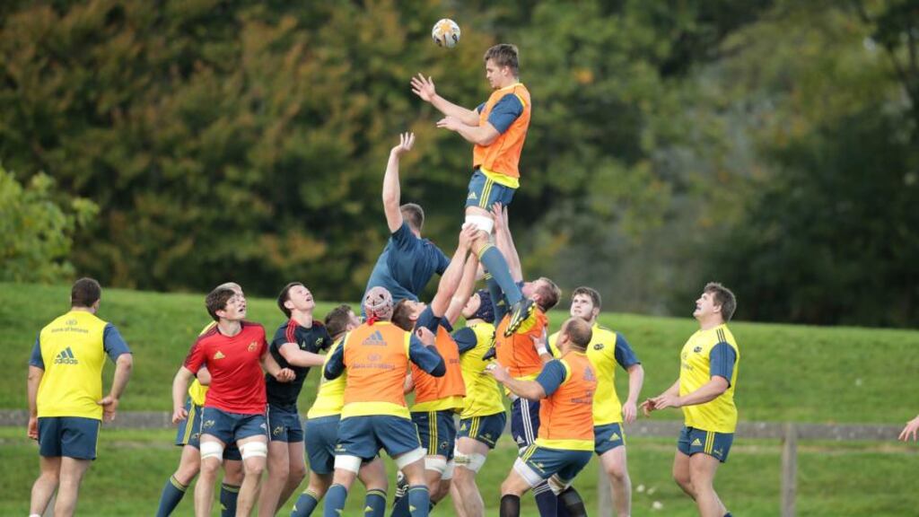 The Munster squad training in Limerick yesterday. Photograph: Morgan Treacy /Inpho.