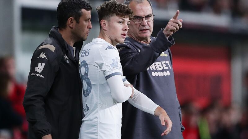 Leeds United manager Marcelo Bielsa speaking to Jordan Stevens during a match between the Western Sydney Wanderers and Leeds at Bankwest Stadium, Sydney, Australia, on July 20th. Photograph: Matt King/Getty Images