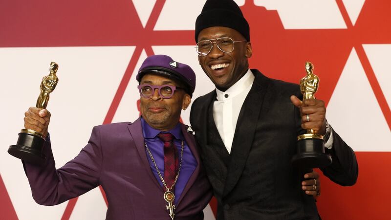 Spike Lee (left) winner of the Adapted Screenplay award for ‘BlacKkKlansman’ and Mahershala Ali winner for Actor in a Supporting Role for ‘Green Book’. Photograph: EPA/ETIENNE LAURENT