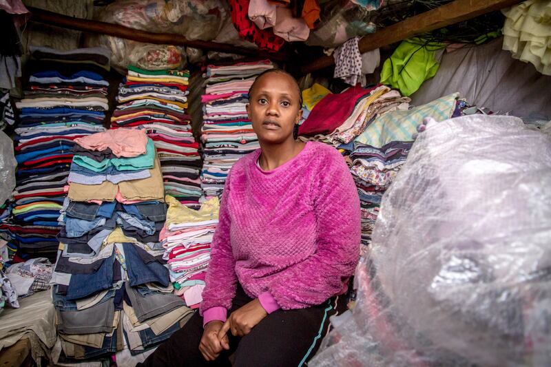 Metiokio Edna, who sells clothes in a market in Kibera, does not want business to be disturbed any longer. Photograph: Sally Hayden