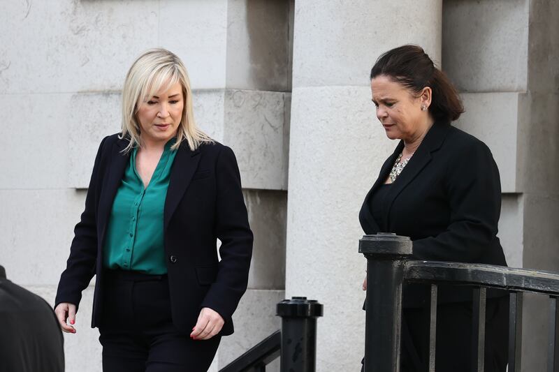 Stormont First Minister Michelle O’Neill and Sinn Féin president Mary Lou McDonald were among supporters of the Brown family at the court on Friday. Photograph: Liam McBurney/PA