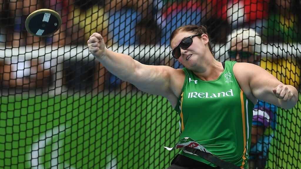 Orla Barry of Ireland in action during the Women’s Discus F57 Final at the Olympic Stadium. Photograph: Diarmuid Greene/Sportsfile via Getty Images