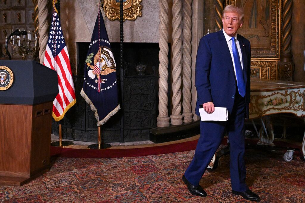 US president Donald Trump at his Mar-a-Lago resort in Palm Beach, Florida on Tuesday. Photograph: Roberto Schmidt/AFP via Getty Images)