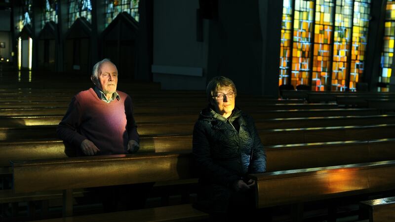 Phil Dunne (left) and Brendan Butler at Ballyroan Parish Church in Rathfarnham, Dublin. Photograph: Aidan Crawley