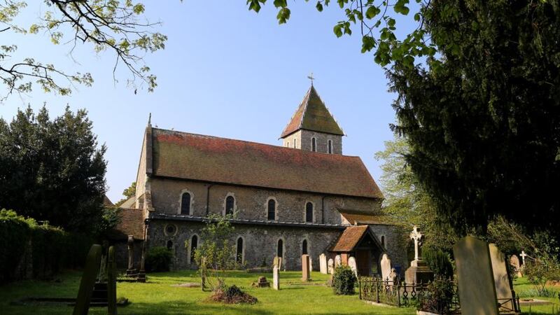 Church of St Mary Magdalene and St Lawrence in Davington, near Faversham, Kent, where the funeral service of Peaches Geldof was held yesterday. Photograph: Gareth Fuller/PA
