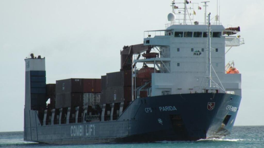 The fire on the Parida (pictured), which was believed to be carrying radioactive concrete from a power station to Antwerp, Belgium, is now out and the ship was attempting to put down its anchor, the coastguard said. Photograph: Shipspotting.com