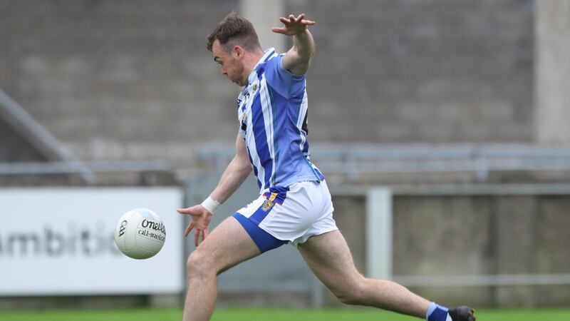 Ballyboden’s Simon Lambert scores a goal during the Dublin SFC semi-final against St Jude’s in Parnell Park. Photograph: Lorraine O’Sullivan/Inpho