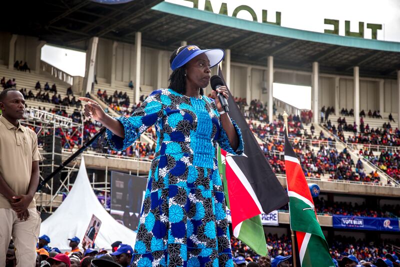 Martha Karua speaks at a rally in central Nairobi on Saturday. If elected she will be the first female vice president Kenya has had. Photograph: Sally Hayden