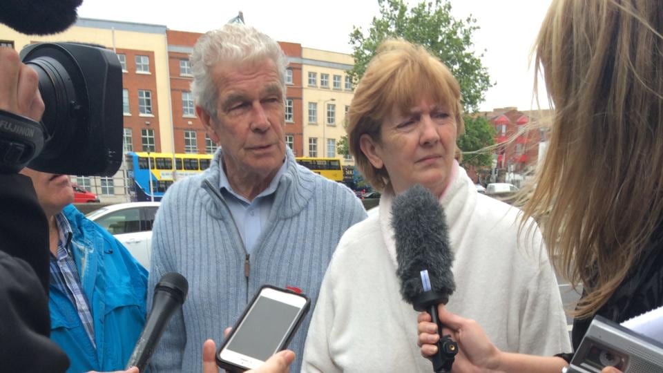 Martin (73) and Violet (61) Coyne speak to the media outside the Four Courts today after being evicted from their home. Photograph: Bryan O’Brien/The Irish Times