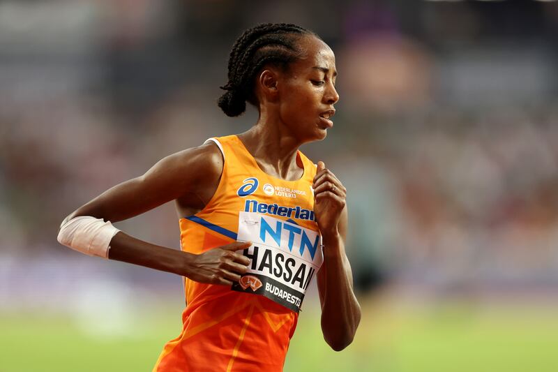 Sifan Hassan of Team Netherlands: is bidding to become the first woman in Olympic history to win the 5000m, 10,000m and marathon triple at the same Games. Photograph: Christian Petersen/Getty Images for World Athletics