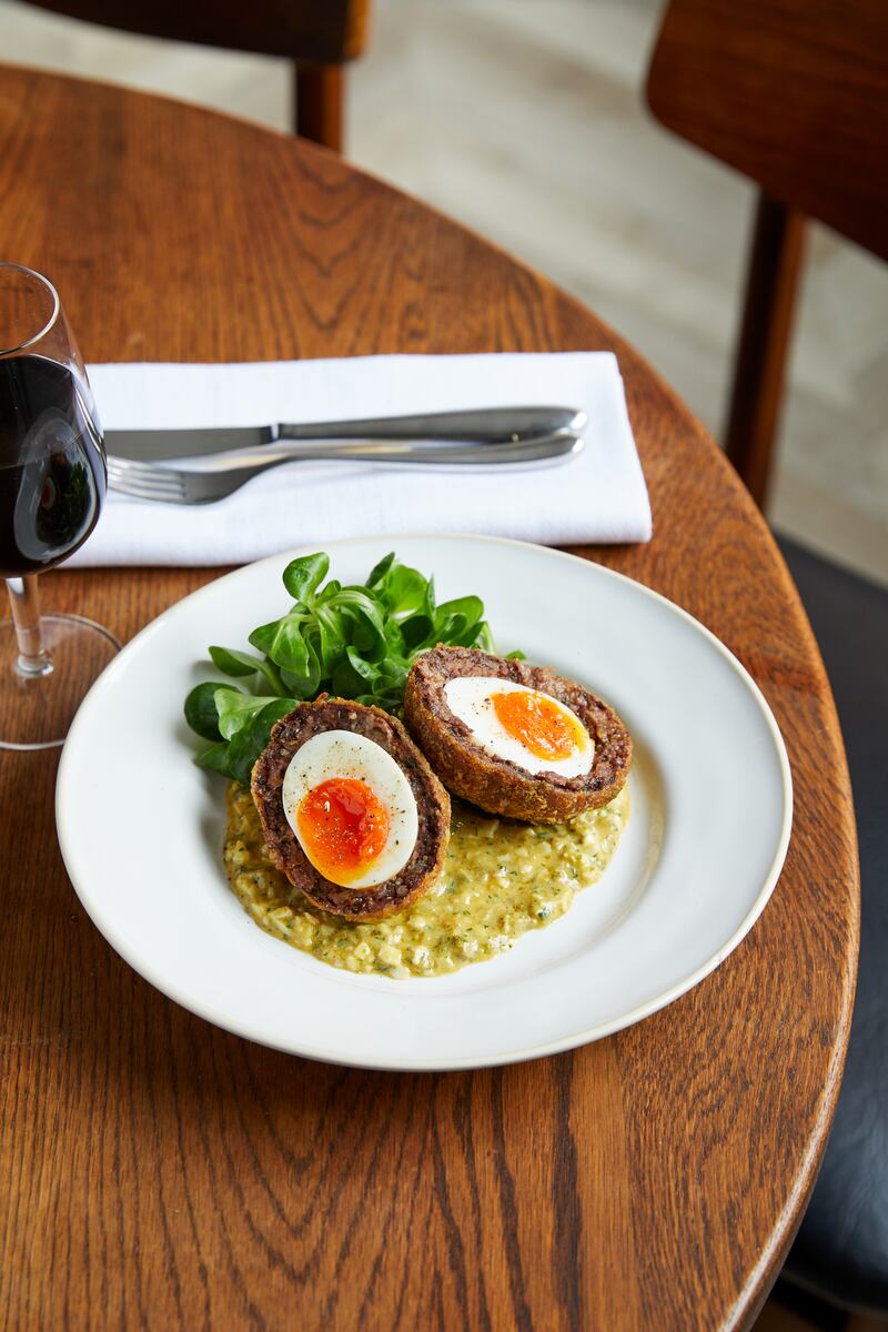 Jane Russell black pudding Scotch egg at Chequer Lane. Photograph: Ella Miller