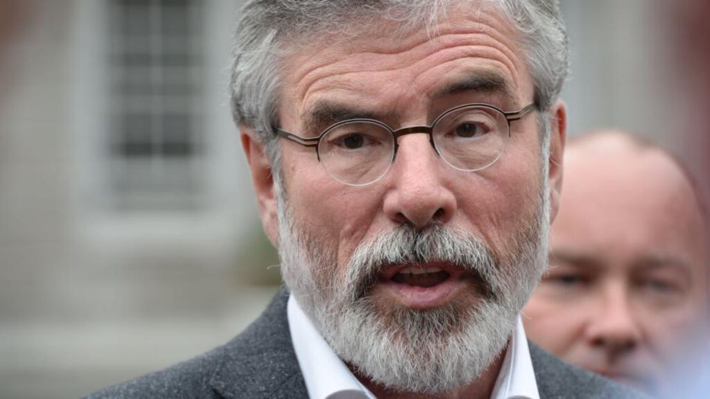 Sinn Féin president Gerry Adams said he would not like to speculate on whether the Executive would collapse over the budget dispute, which is the subject of talks at Stormont today. Photograph: Dara Mac Dónaill
