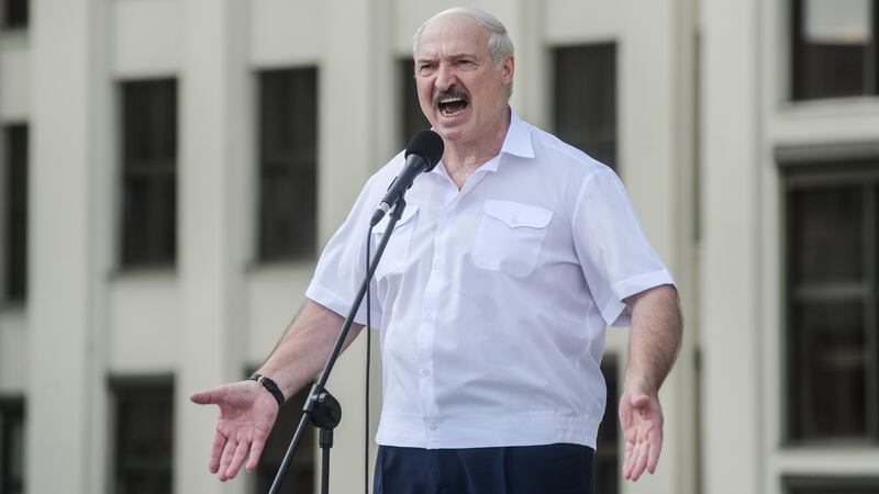 Belarusian president Alexander Lukashenko addressing supporters in Minsk on Sunday. Photograph: Yauhen Yerchak/EPA