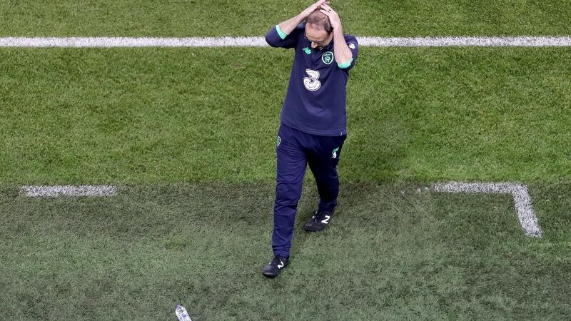 Ireland manager Martin O’Neill reacts after a missed chance. Photograph: Tommy Dickson/Inpho