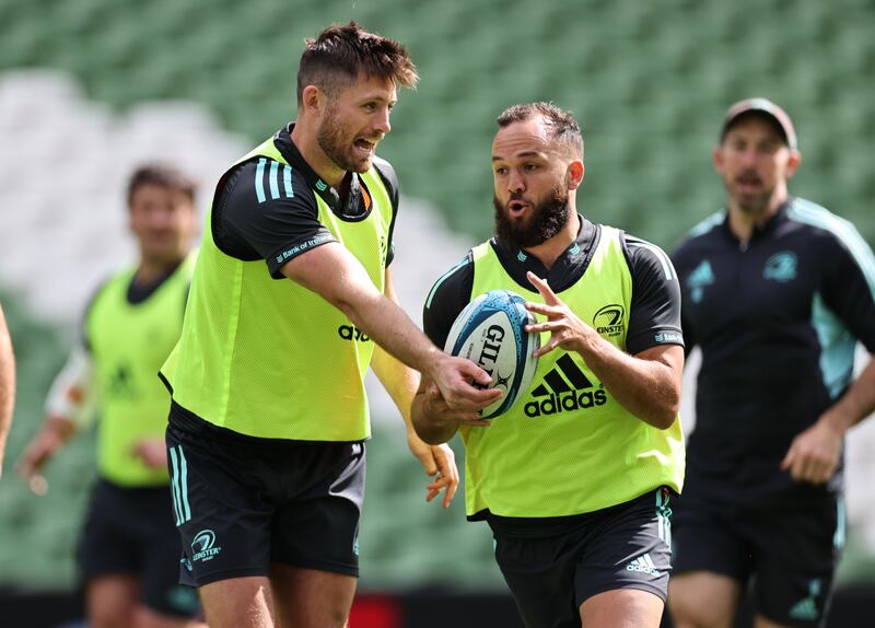Ross Byrne with Jamison Gibson-Park. Byrne had the strength of mind to politely refuse suggestions of a move to Ulster at the end of the 2018 season, a decision totally vindicated by his performances since for Leinster. Photograph: Nick Elliott/Inpho