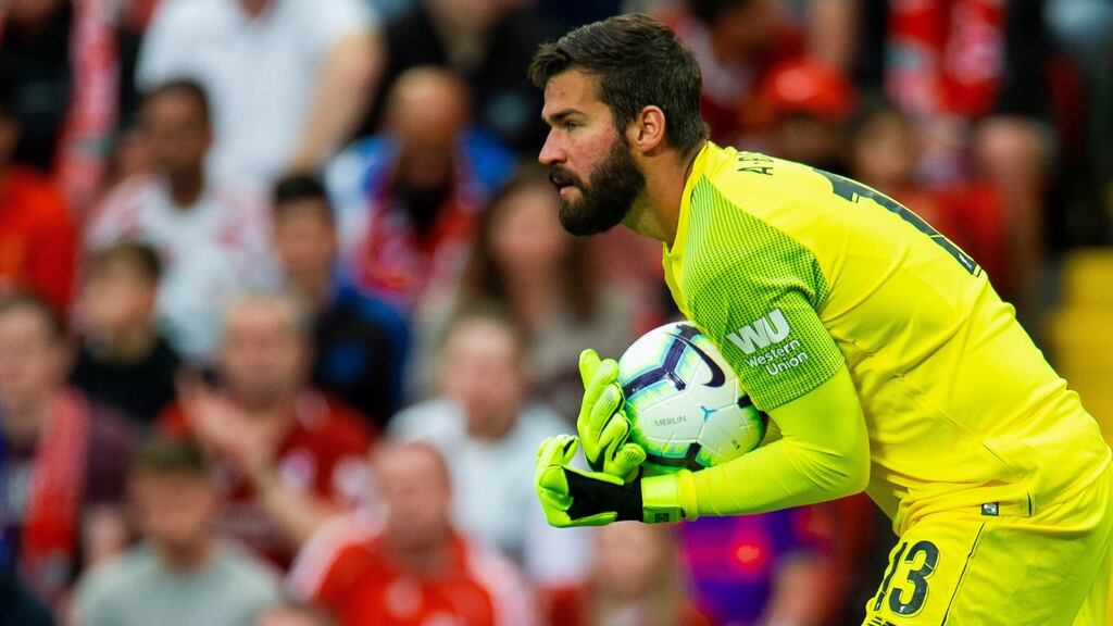Liverpool goalkeeper Alisson: The Brazil international enjoyed a comfortable debut against West Ham. Photograph: Peter Powell/EPA