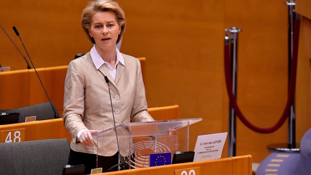 Ursula Von der Leyen: the president of the European Commission spoke about “protecting livelihoods” as she launched a roadmap for lifting containment measures last week. Photograph: John Thys/AFP/Getty