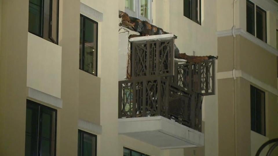 A screengrab showing the scene in Berkeley, Califronia, after a balcony collapsed killing up to five Irish students. Photograph:   CBS News