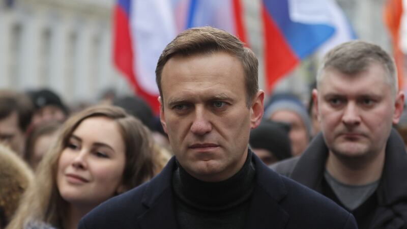 Russian opposition leader and anti-corruption activist Alexei Navalny takes part in a memorial march for Boris Nemtsov marking the fifth anniversary of his assassination in Moscow, Russia, in February. Photograph: Yuri Kochetkov/EPA