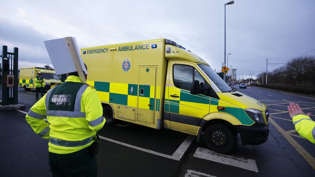 Ambulance personnel striking on January 22nd at the ambulance service facility on the Davitt Road, Dublin. File photograph: Nick Bradshaw/The Irish Times