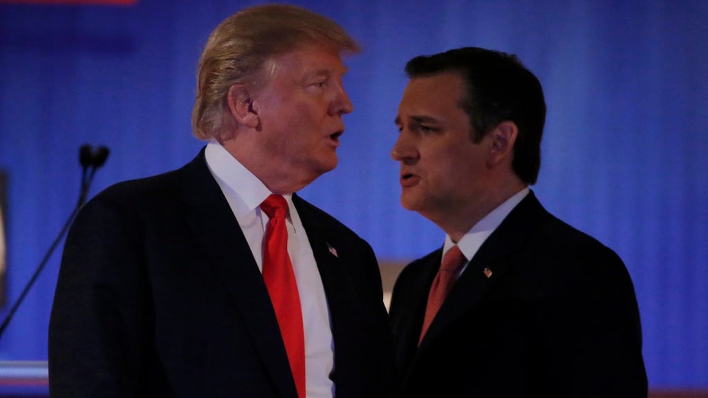 Donald Trump and Ted Cruz are battling out for the top spot in the closely-watched Iowa ballot in the middle of America, even though the property magnate has a strong lead nationally. Photograph: Chris Keane/Reuters