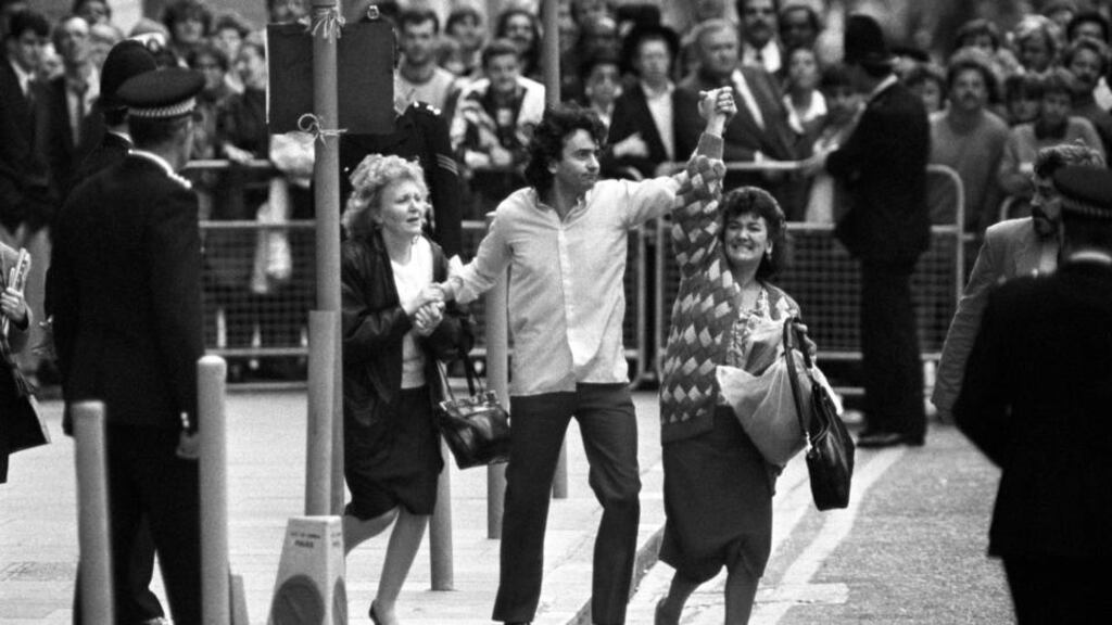 Gerry Conlon outside the Old Bailey in London in 1989 after being released for being wrongly convicted of the Guilford pub bombings. File Photograph: PA Wire
