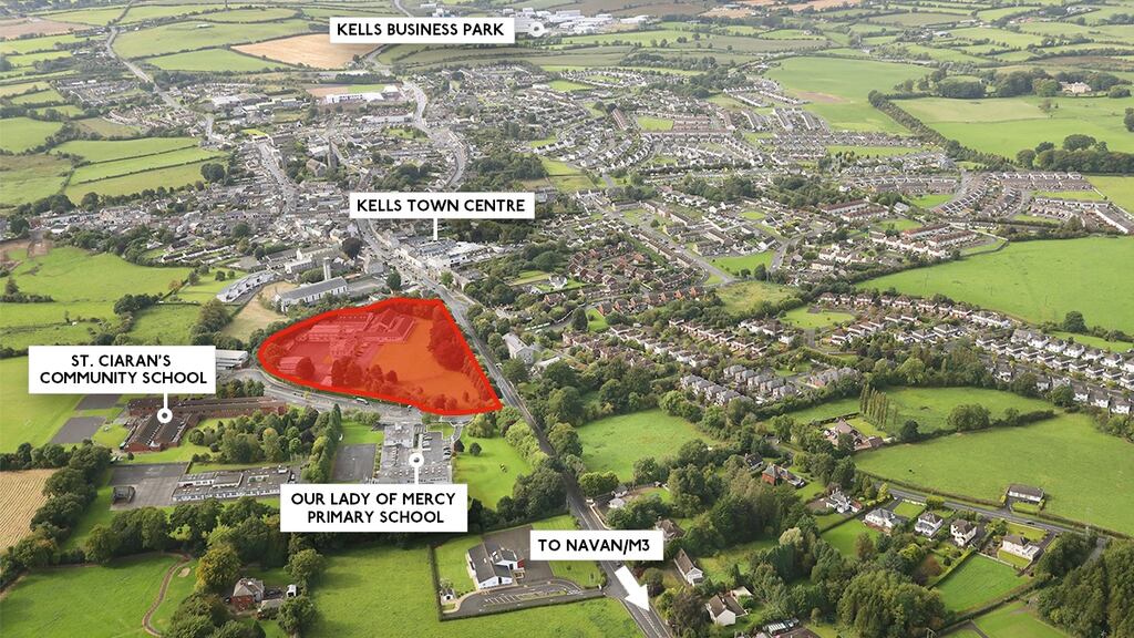 An aerial view of the Eureka school site shows its proximity to Kells town centre