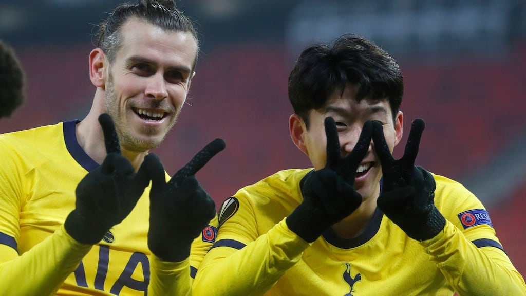 Tottenham’s Son Heung-min and Gareth Bale both scored at the Puskas Arena stadium in Budapest. Photograph: AP