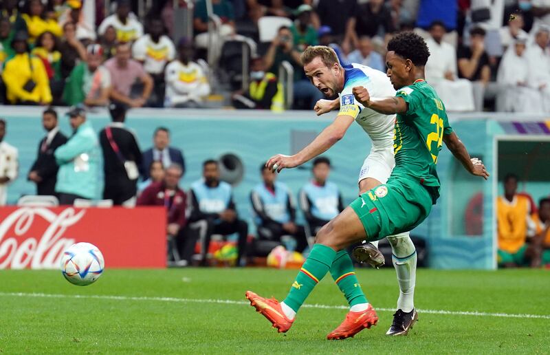 Kane scoring against Senegal during the round-of-16 match at the Al-Bayt Stadium on December 4th. Photograph: PA