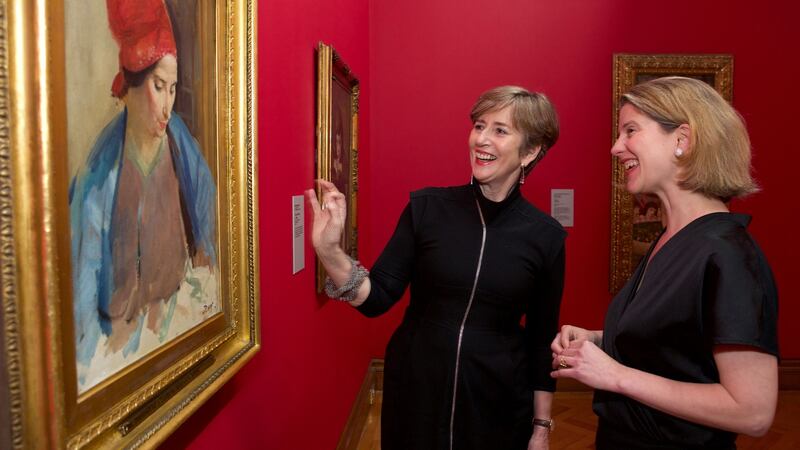 Dr Barbara Dawson, director of the Hugh Lane Gallery, left and Dr Caroline Campbell, director of collections and research, National Gallery London at the opening of The Lane Legacy exhibition at the Hugh Lane Gallery, Dublin in 2020. Photogrph: Damien Eagers / The Irish Times