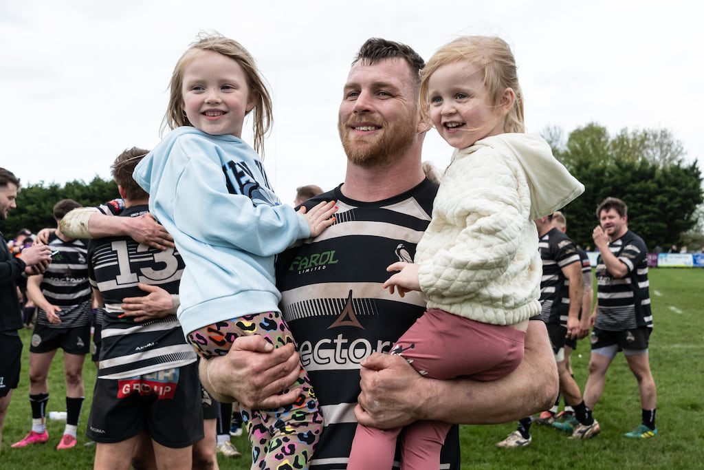 Willie Ryan and his daughters Cara and Eimíle after a game after between Chinnor and Leicester Lions. Photograph: David Howlet/Whisper Photography