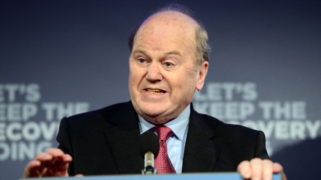 Minister for Finance Michael Noonan has announced plans to abolish USC by 2020 as part of the party’s long term economic plan, at Fine Gael Media HQ , in CHQ Building, Custom House Quay, Dublin. Photograph: Dara Mac Dónaill / The Irish Times