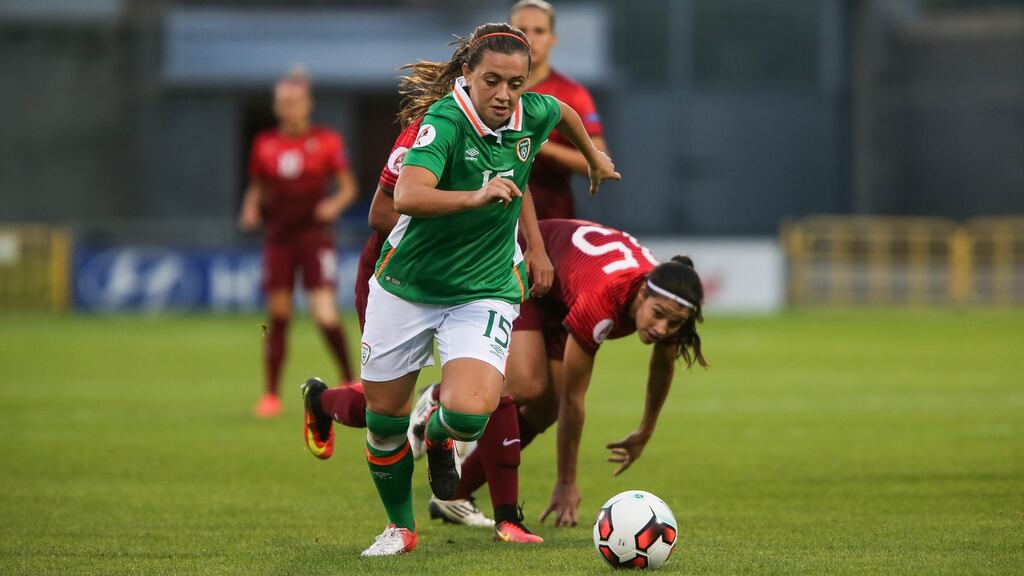 Katie McCabe scored Ireland’s goal in the 1-0 win against Wales at the Cyprus Cup. Photograph: Gary Carr/Inpho