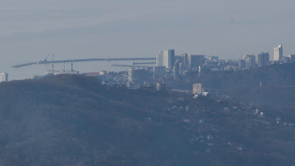 An aerial view from the top of the Mountain Bolshoi Akhun shows the Black Sea resort city of Sochi. Photograph: Maxim Shemetov /Reuters