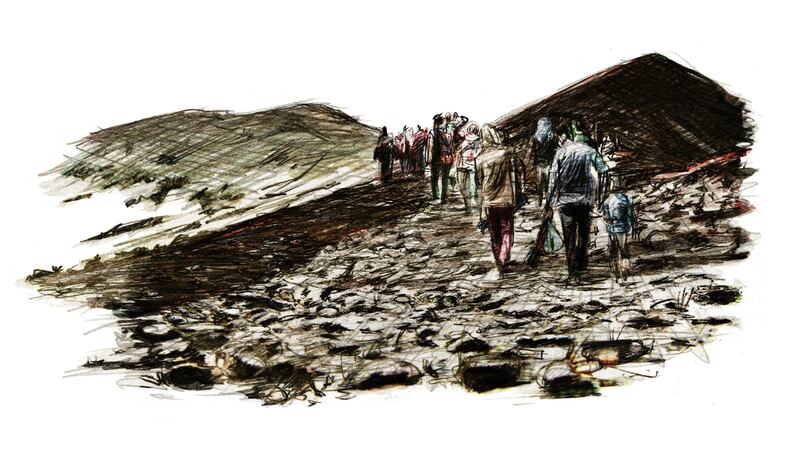 The family of Fadil, a 36-year-old fisherman with 11 dependants: his wife, six young children, two parents and two younger brothers. Illustration: Marc Corrigan