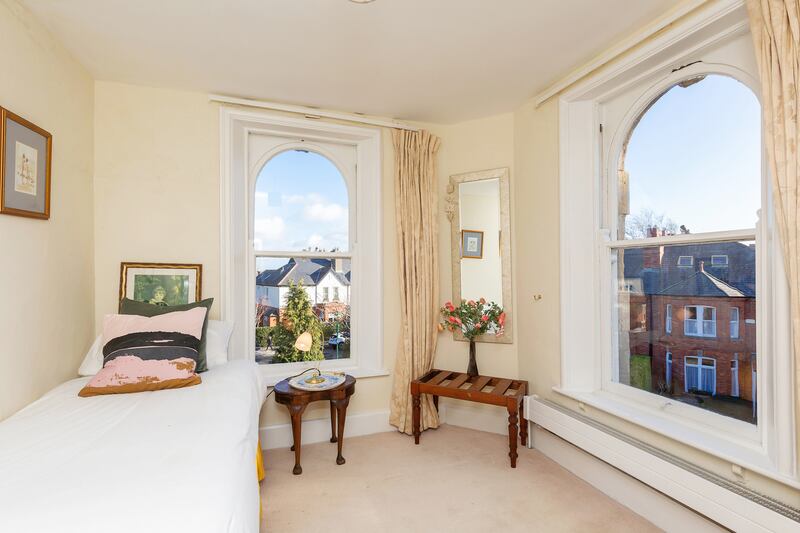 The sixth bedroom located at the top of the turret.