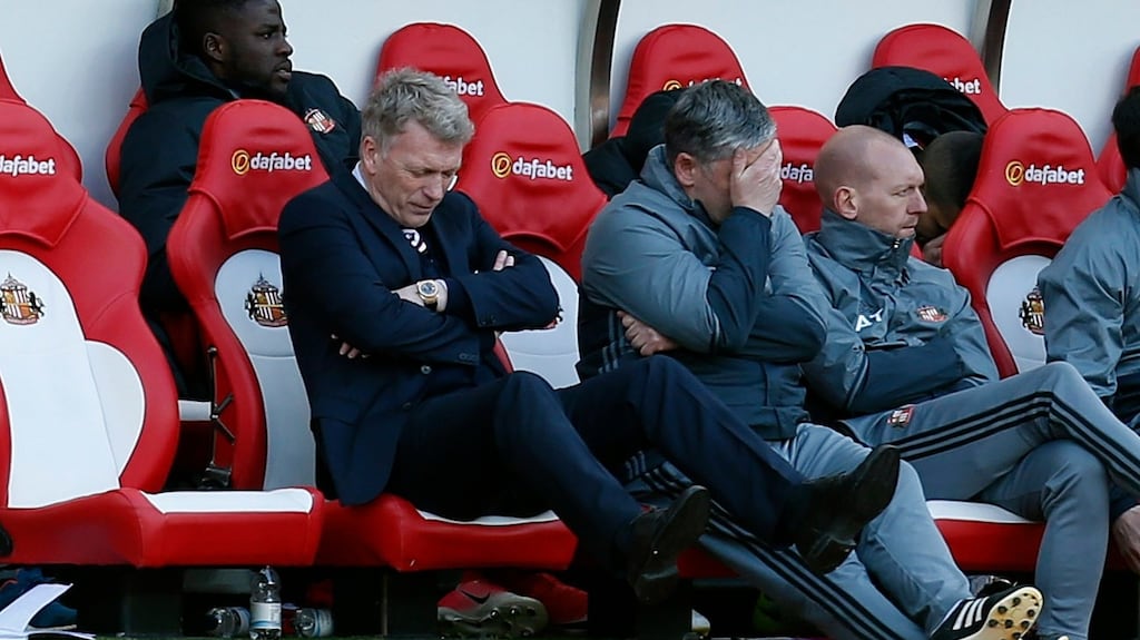 Sunderland manager David Moyes reacts during his side’s draw with West Ham on Saturday. Photo: Ed Sykes/Reuters