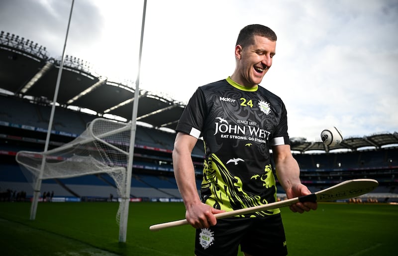 Kilkenny hurler Eoin Murphy during the launch of the John West Féile 2024 at Croke Park in Dublin. Photograph: Ramsey Cardy/Sportsfile