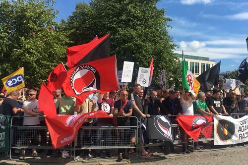 Hundreds protest against far-right rally in Belfast