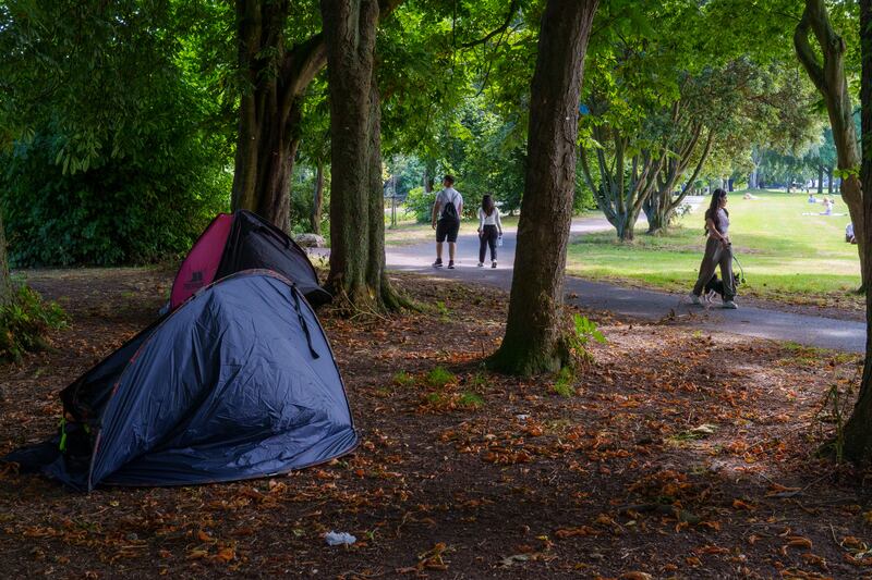 Tents in Herbert Park believed to have been used by migrants. Photograph: Barry Cronin