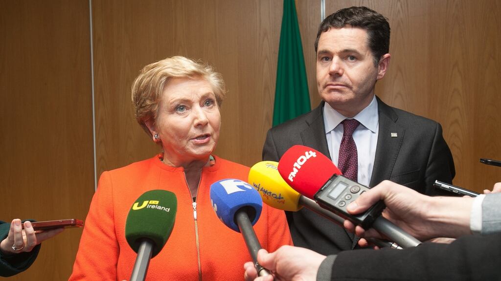 Minister for Justice and Equality Frances Fitzgerald and Minister for Transport, Tourism and Sport Paschal Donohoe. Photograph: Gareth Chaney/Collins