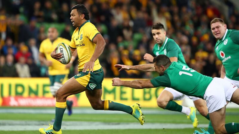 Kurtley Beale scores Australia’s early opening try in Melbourne. Photograph: Scott Barbour/Getty