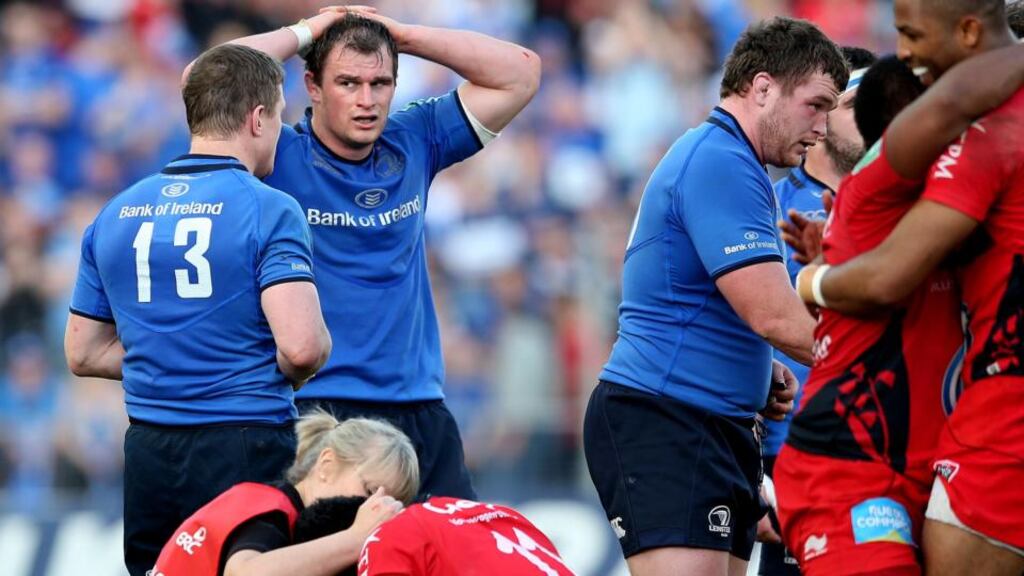 Leinster’s Rhys Ruddock looks dejected after the defeat by Toulon in the Heineken Cup quarter-final. Photo: James Crombie/Inpho